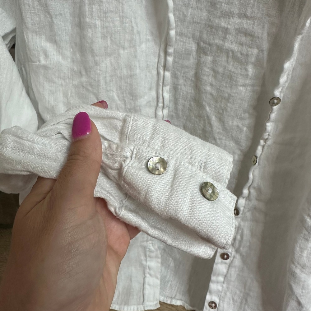 Joie 100% Linen Button Down Shirt Women S White Long Sleeve Coastal Quiet Luxury - Picture 10 of 13